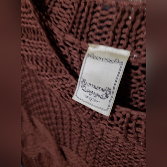 Cropped Open-Knit Crew Neck Sweater in Mauve - Picture 5 of 6